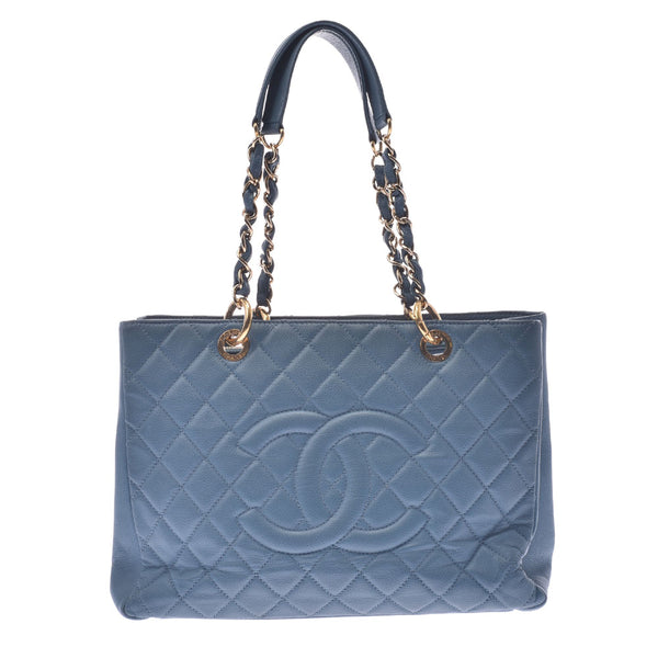 Chanel Chanel Matrasse GST链手提包蓝金支架女性柔软鱼子酱皮手提包袋AB排名使用