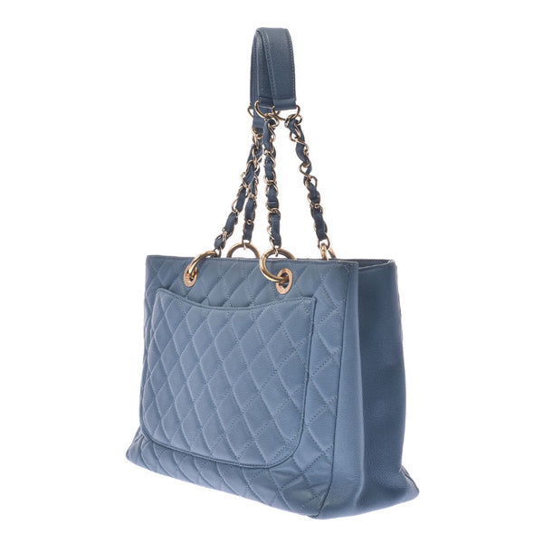 Chanel Chanel Matrasse GST Chain Tote Blue Gold Bracket Women Soft Caviar Skin Tote Bag AB Rank Used Silgrin