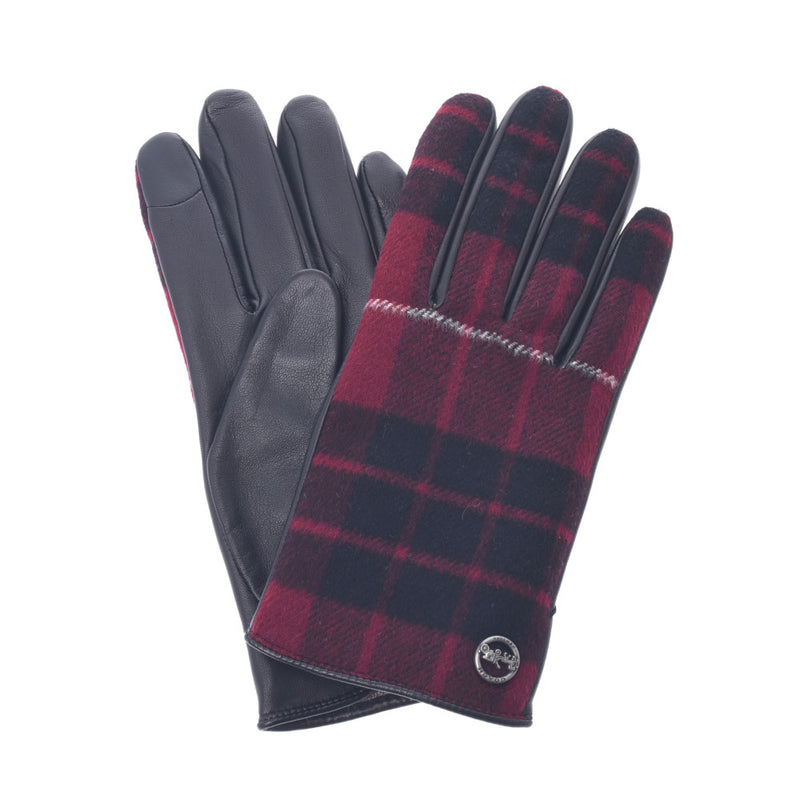 COACH Coach Grove Check Pattern Size 7 Black / Red 4543 Women Sheep Skin / Wool Gloves Unused Silgrin