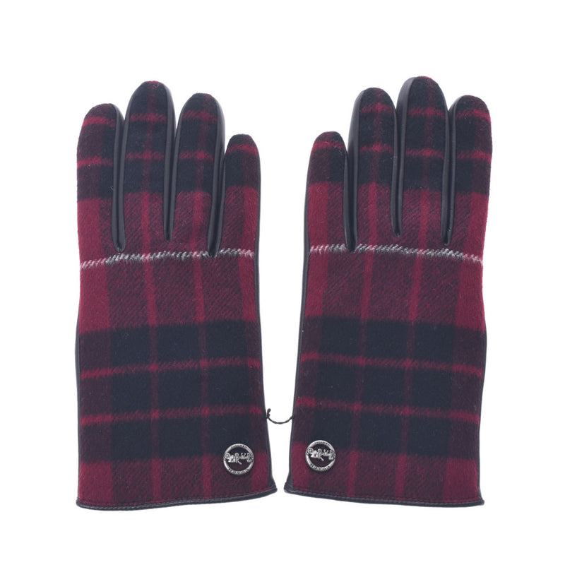 COACH Coach Grove Check Pattern Size 7 Black / Red 4543 Women Sheep Skin / Wool Gloves Unused Silgrin