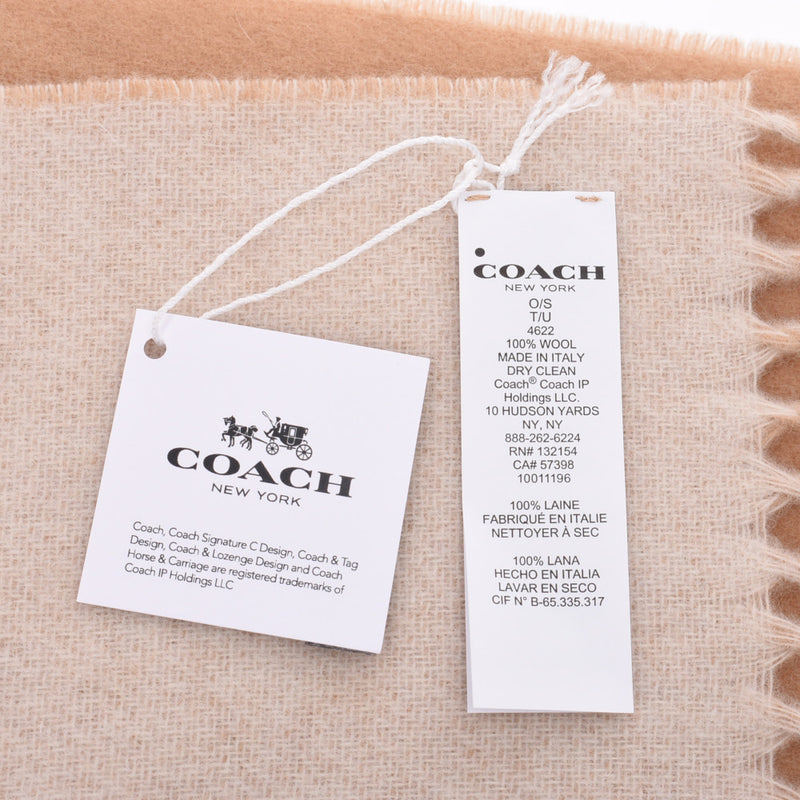 COACH Coach Carriage Handle Oversized Large Format Camel × Chalk 4622 Unisex Wool 100% Muffler Unused Ginzo