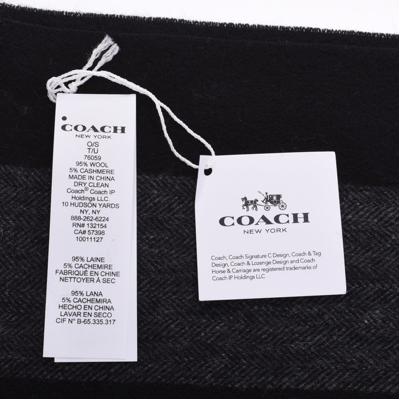 COACH Coach Stripe Black / Charcoal 76059 Unisex Wool 95% / Cashmere 5% Muffler Unused Silgrin