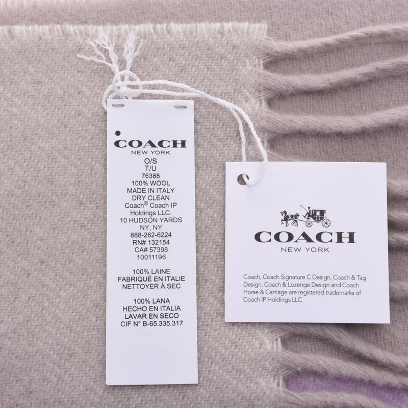 COACH Coach Stripe Oversized Large Format Type Greige /Purple/White 76388 Ladies Wool 100% Muffler Unused Ginzo