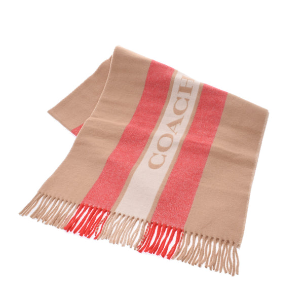 COACH Coach Stripe Over Size Large Type Camel / Red / Ivory System 76388 Ladies Wool 100% Muffler Unused Silgrin