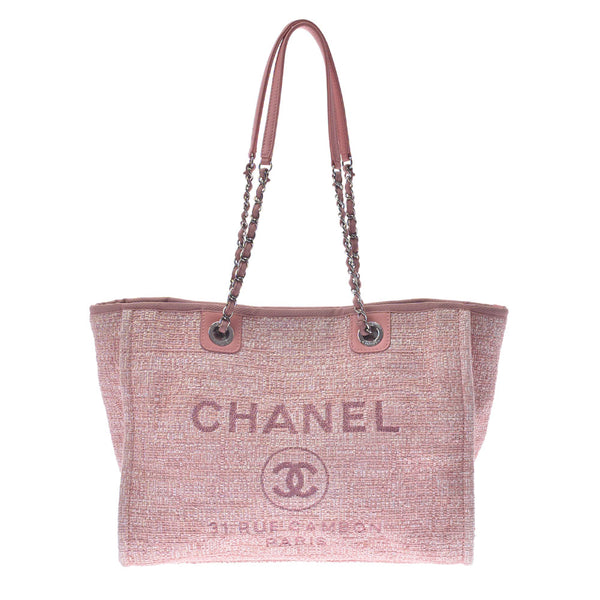 Chanel Chanel Deauville Chain Tote Bag Pink Women's Tweed / Leather Shoulder Bags AB Rank Used Silgrin