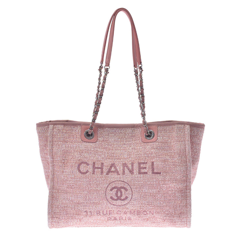 CHANEL シャネル ドーヴィル チェーントートバッグ ピンク レディース ツィード/レザー ショルダーバッグ ABランク 中古 銀蔵