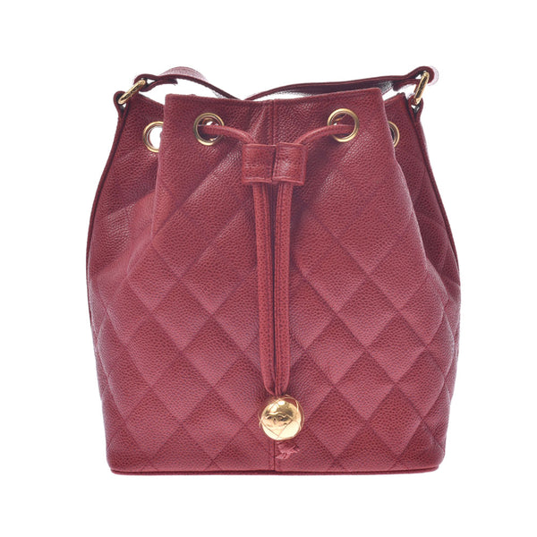 Chanel Chanel Matrass Drawstring Type Shoulder Bag Red Gold Bracket Ladies Caviar Skin Shoulder Bag A-Rank Used Silgrin