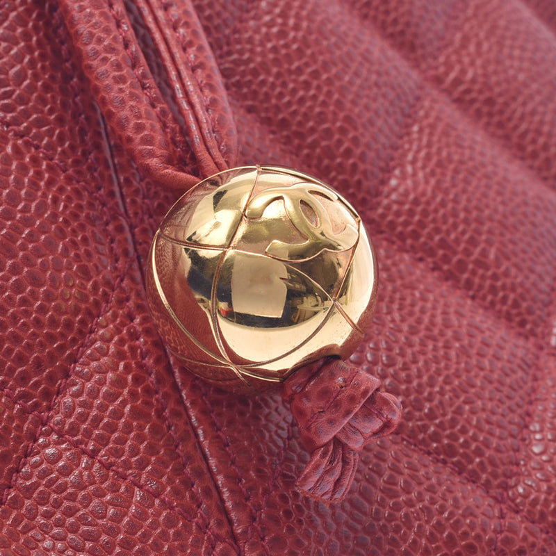 Chanel Chanel Matrass Drawstring Type Shoulder Bag Red Gold Bracket Ladies Caviar Skin Shoulder Bag A-Rank Used Silgrin