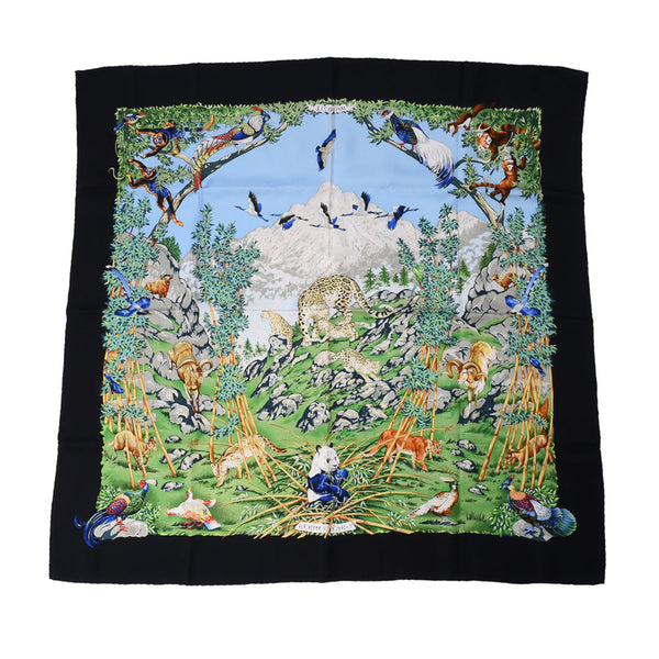 Hermes Hermes Cale 90 Animal Pattern Green / Blue / Black Women's Silk 100% Scarf A-Rank Used Silgrin