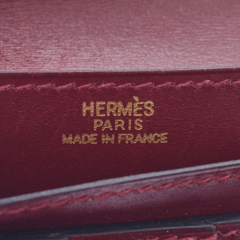 Hermes Hermes Bean经典双折钱包胭脂金支架□e-engraving（大约2001年）男女皆老象盒小牛长钱包b排名使用Silgrin