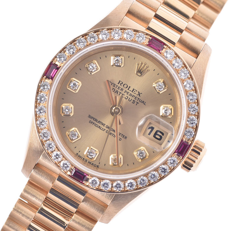 ROLEX Rolex Day Just Besel Diamond / Ruby 10P Diamond 69068G Women's YG / SS Watch Automatic Champagne Shambra A-Rank Used Sinkjo