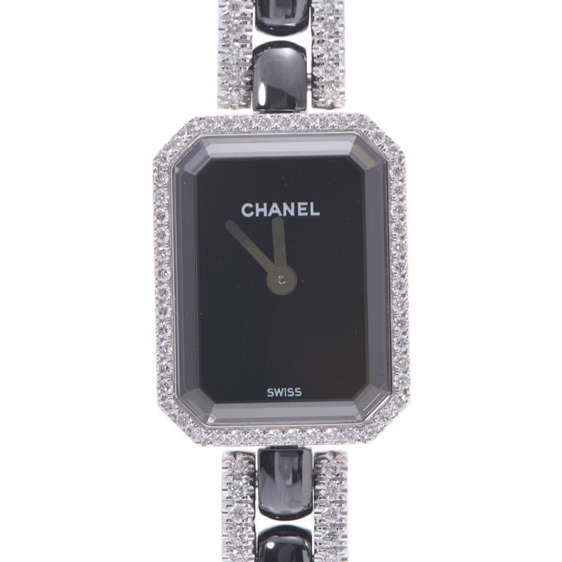 CHANEL シャネル プルミエール ベゼルブレスダイヤ H2147 レディース K18WG/黒セラミック 腕時計 クオーツ 黒文字盤 ABランク 中古 銀蔵