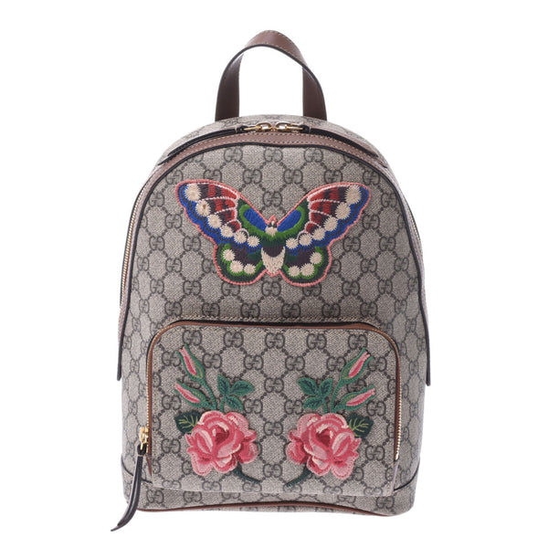 GUCCI Gucci GG Scrim Backpack Butterfly Flower Japan Limited Glacy Tea 427042 Unisex GG Sprim Canvas Leather Rucks Day Pack B Rank Used Sinkjo