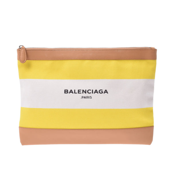 [Financial sales] Balenciaga Valenciaga Navy clip M Yellow / White Unisex Canvas / Leather Clutch Bag AB Rank Used Silgrin