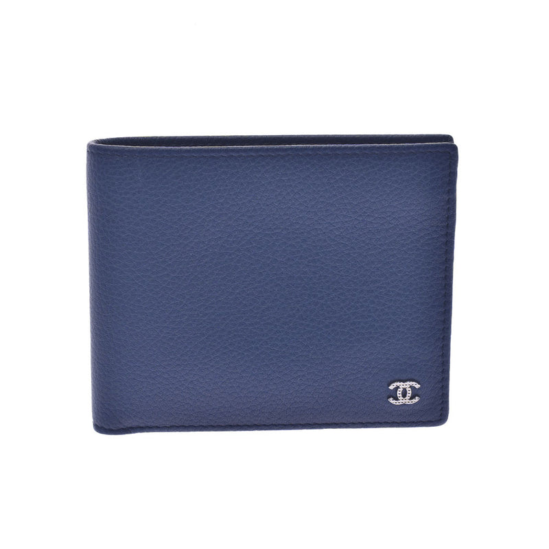 [Financial sales] CHANEL Chanel Small Flap Two-folded wallpaper Dark Blue Men's Curf Wallet New Solder Silver