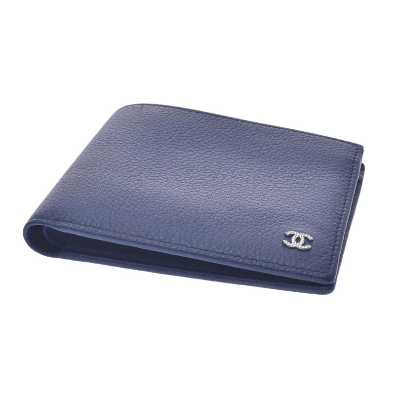 [Financial sales] CHANEL Chanel Small Flap Two-folded wallpaper Dark Blue Men's Curf Wallet New Solder Silver