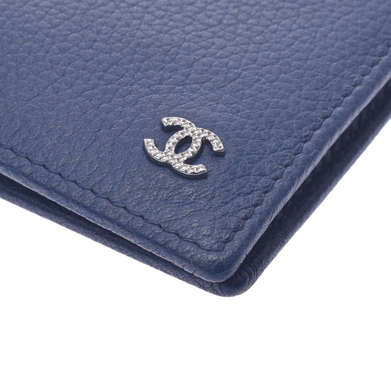 [Financial sales] CHANEL Chanel Small Flap Two-folded wallpaper Dark Blue Men's Curf Wallet New Solder Silver