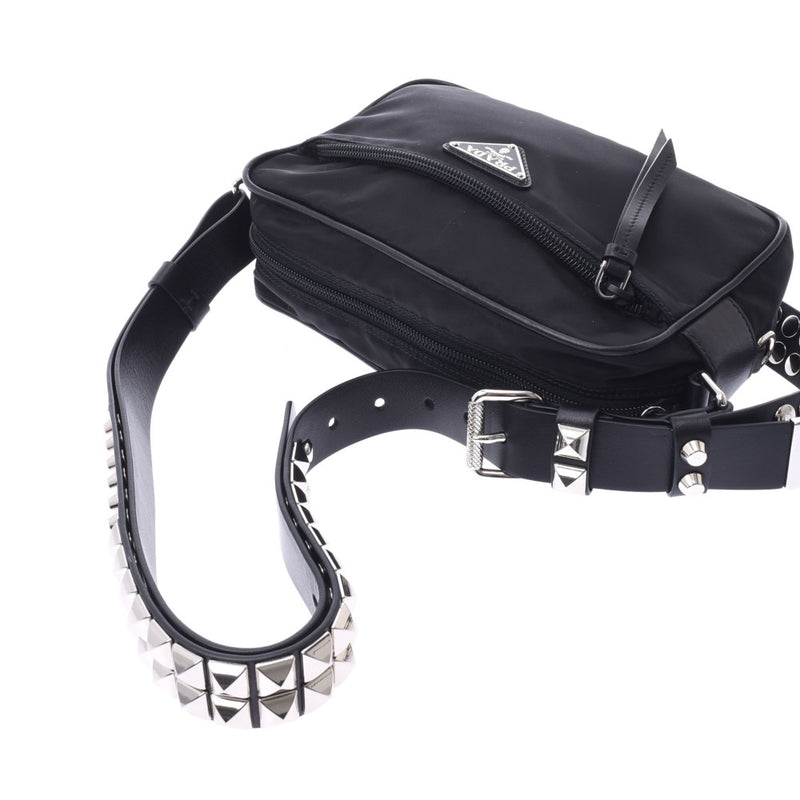 PRADA Prada Studs Black 1BC167 Unisex Nylon / Leather Shoulder Bag A Rank Used Ginzo