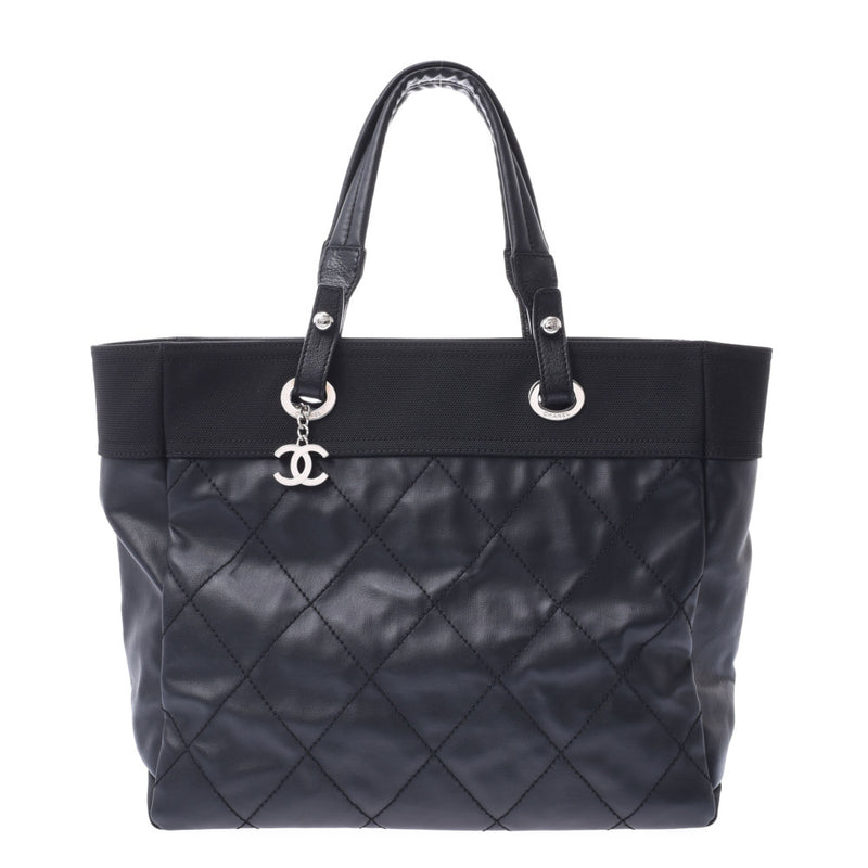 CHANEL Chanel Parylvia ritz Tote MM Black Unisex Calf/Canvas Tote Bag A Rank Used Ginzo