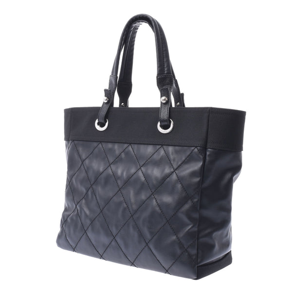 CHANEL Chanel Parylvia ritz Tote MM Black Unisex Calf/Canvas Tote Bag A Rank Used Ginzo