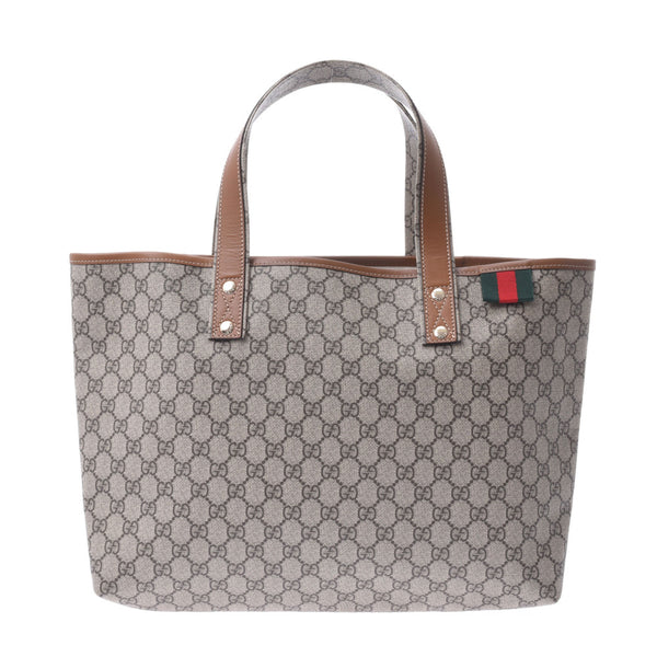 GUCCI Gucci GG Plus Sherry Line Handbag Beige/Brown 211134 Unisex GG Supreme Canvas Leather Tote Bag Shindon Used Ginzo