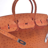 Hermes Hermes Burkin 35 Orange Silver Bracket □ J-engraved (around 2006) Unisex Austrich Handbag AB Rank Used Sinkjo