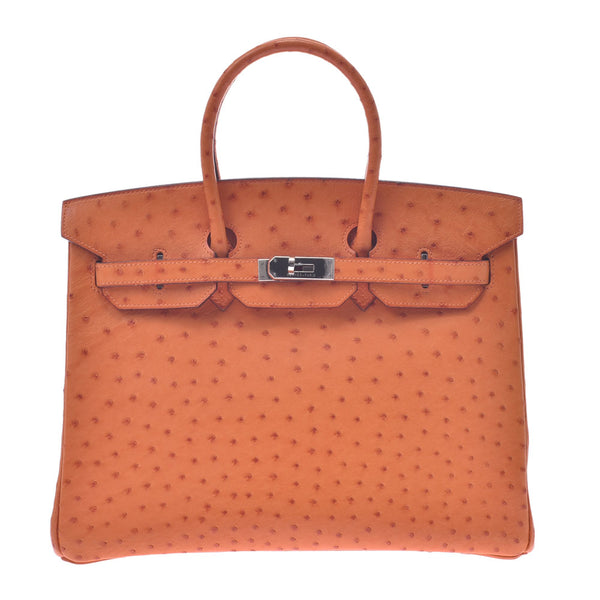 Hermes Hermes Burkin 35橙色银色支架□J-ingraved（2006年左右）UniSex Austrich Handbag Ab排名使用水池