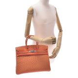 Hermes Hermes Burkin 35 Orange Silver Bracket □ J-engraved (around 2006) Unisex Austrich Handbag AB Rank Used Sinkjo