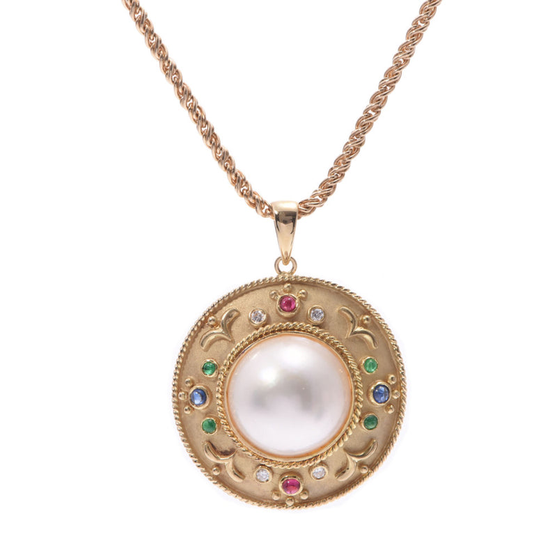 Other Southern Cross Mabe Pearl Ladies K18/Ruby/Sapphire/Emerald/Diamond Necklace A Rank Used Ginzo