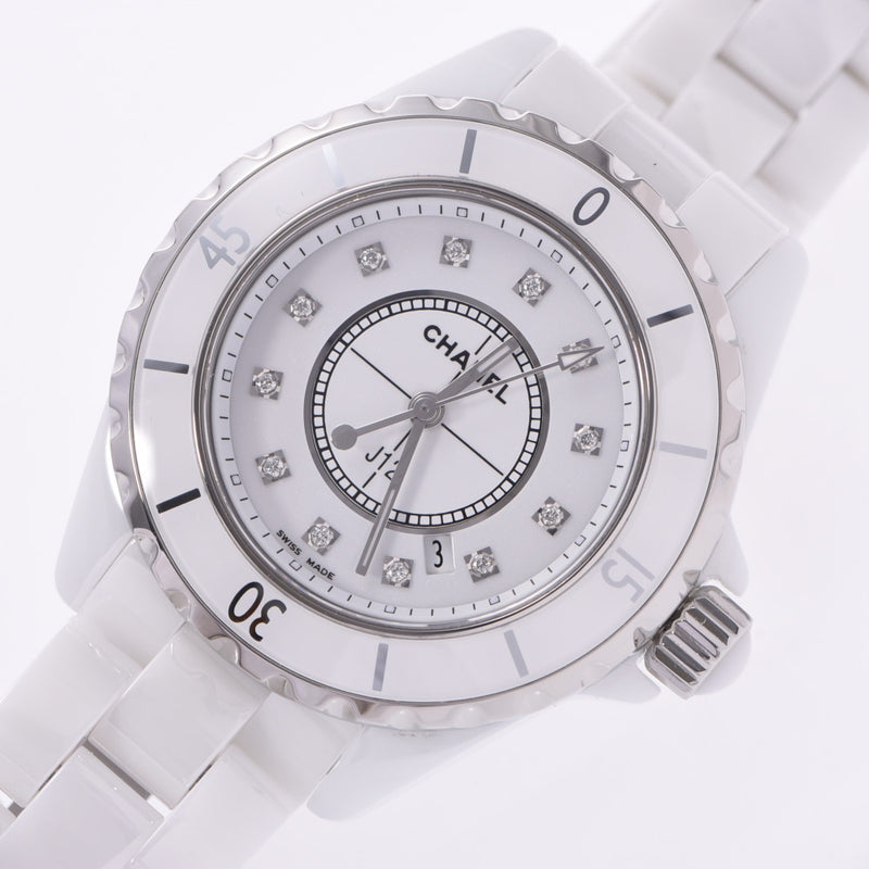 CHANEL Chanel J12 33mm 12P diamond H1628 Boys white ceramic /SS watch quartz white clockface A rank used silver storehouse