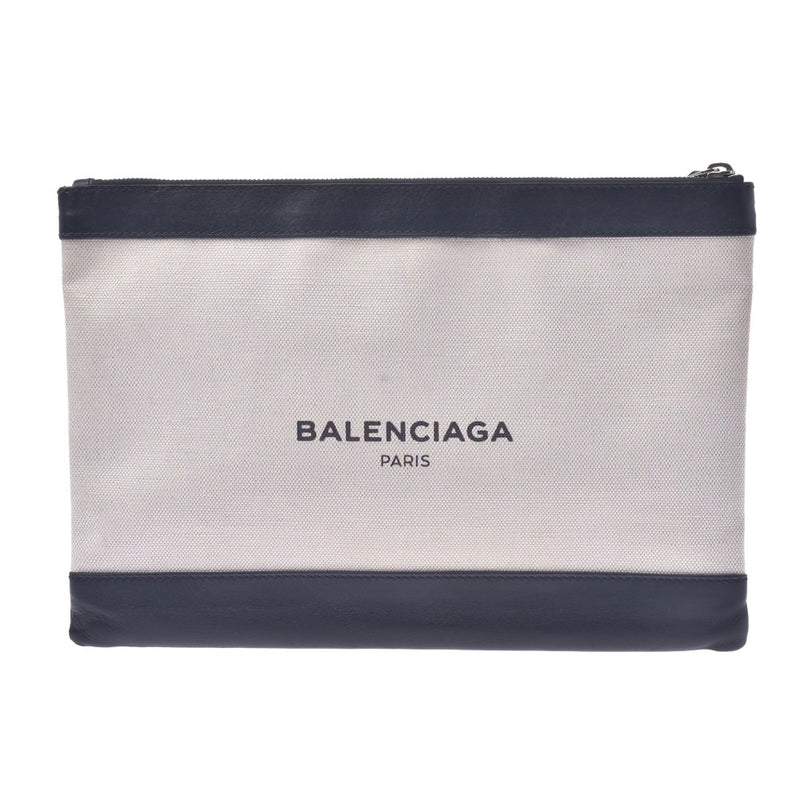 BALENCIAGA Valenciaga Navy Clip M Black / White 373834 Unisex Canvas / Leather Clutch Bag B Rank Used Sinkjo