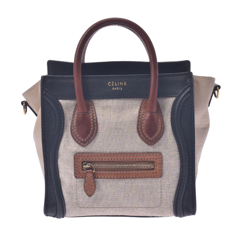 CELINE Celine Luggage Nano Shopper 2WAY Bag Black / Brown / Beige Ladies Calf / Hemp Handbag B Rank Used Ginzo