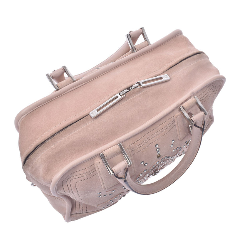 LOEWE Loewe Rhinestone Pink Beige Silver Bracket Women's Suede Handbag B Rank Used Sinkjo