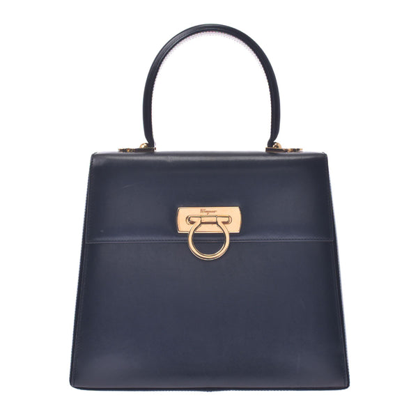 Salvatore Ferragamo Ferragamo Gantini Black Gold Bracket Women's Curf Handbag B Rank Used Silgrin