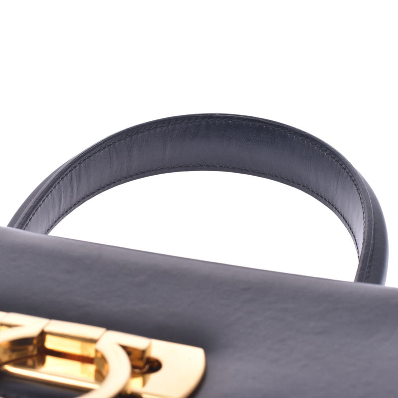 Salvatore Ferragamo Ferragamo Gantini Black Gold Gracket女装卷曲手提包B等级使用Silgrin