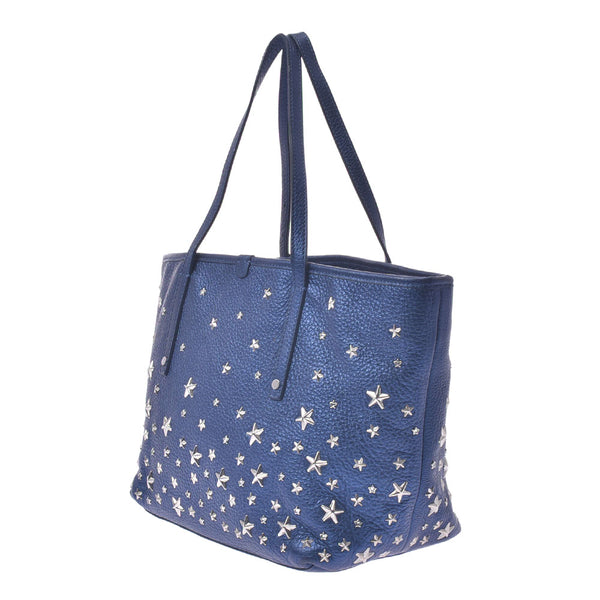 Jimmy Choo Jimmy Choo Tote Bag Mini Star Studs Metallic Blue Silver Bracket Ladies Curf Handbags AB Rank Used Silgrin