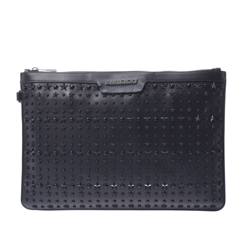 Jimmy Choo Jimmy Choo Star Studded Black Unisex Curf Clutch Bag A-Rank Used Silgrin