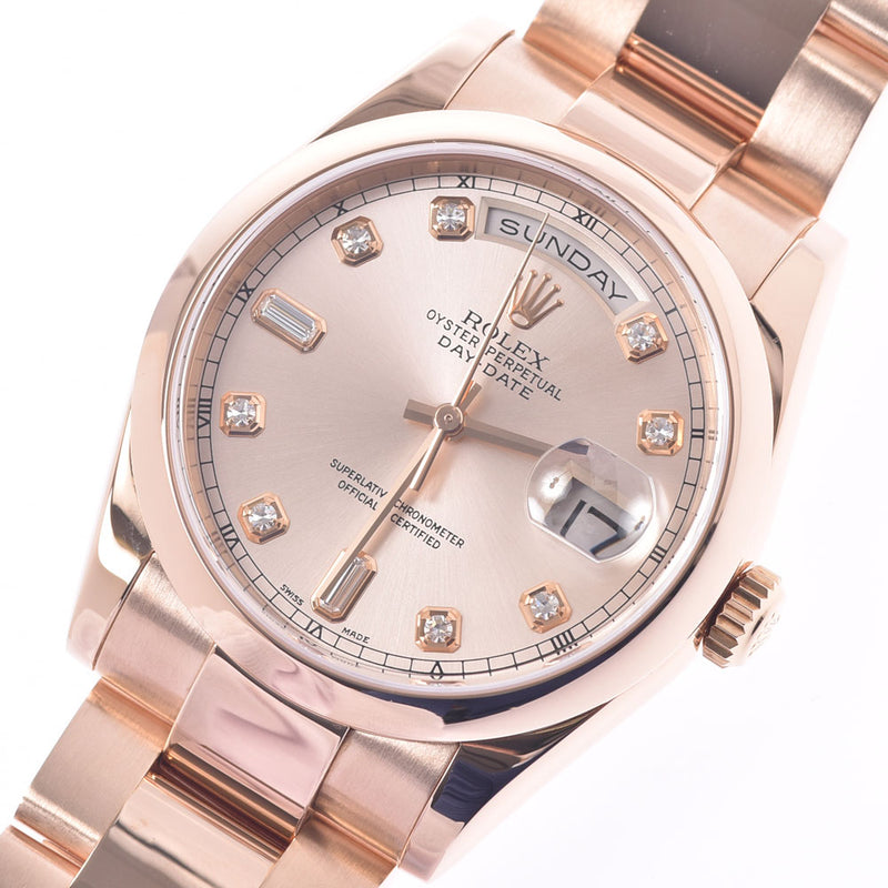 ROLEX Rolex 10P Diamond 10P Diamond 118205A Men' s PG wristwatch: A-mailed pink-character, A-rank used silver.