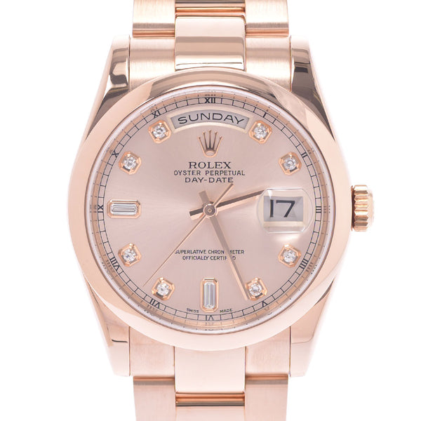 ROLEX Rolex 10P Diamond 10P Diamond 118205A Men' s PG wristwatch: A-mailed pink-character, A-rank used silver.