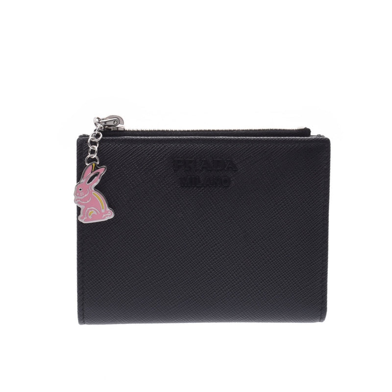 PRADA Prada Compact Wallet Rabbit Charm Black 1ML023 Ladies Safiano Two-folded wallet New Solder Sink