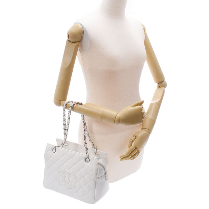 Chanel Chanel Matrasse PTT Tote White Silver Bracket Ladies Caviar Skin Handbag B Rank Used Silgrin