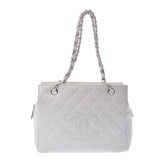 Chanel Chanel Matrasse PTT Tote White Silver Bracket Ladies Caviar Skin Handbag B Rank Used Silgrin