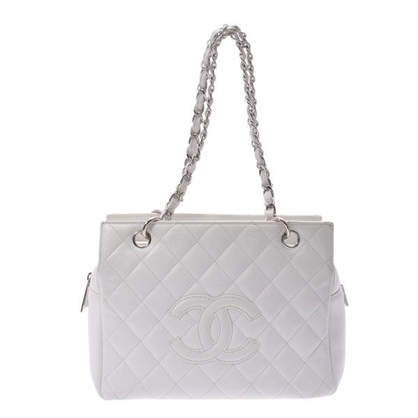 Chanel Chanel Matrasse PTT Tote White Silver Bracket Ladies Caviar Skin Handbag B Rank Used Silgrin