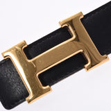 Hermes Hermes H Belt 85cm Black / Tea Gold Bracket □ E-Engraved (around 2001) Men's Box Curf / Fjord Belt B Rank Used Silgrin