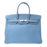 Hermes Birkin bag 35 blue jean silver hardware