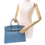 Hermes Birkin bag 35 blue jean silver hardware