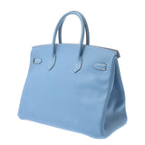 Hermes Birkin bag 35 blue jean silver hardware