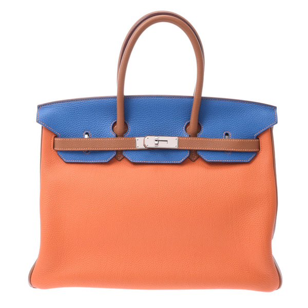 Hermes Hermes Burkin 35 SP Order Orange / Mykonos / Gold Silver Fittings □ O Steel (around 2011) Ladies Togo Handbag New Sanko