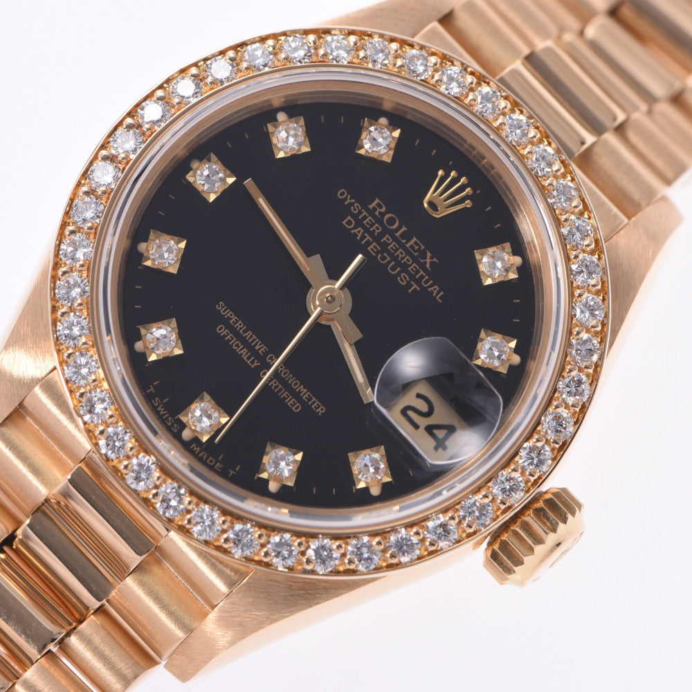 ロレックス デイトジャスト ベゼルダイヤ 10Pダイヤ 69138G ブラック 97番 レディース 中古 腕時計 ROLEX - ロレックス デイトジャスト ベゼルダイヤ 10Pダイヤ 69138G