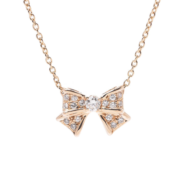 Nina Ricci Ninarich Ribbon Motif Diamond 0.27ct Ladies K18 YG Necklace A-Rank Used Silgrin